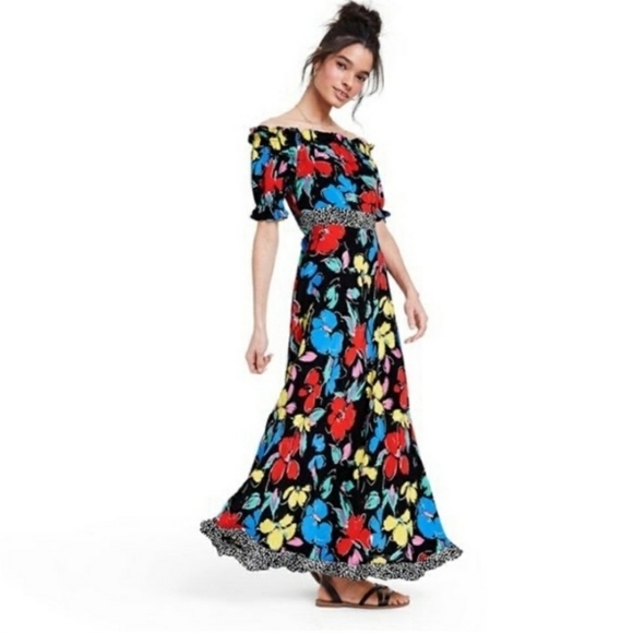 RIXO Dresses & Skirts - Rixo Floral Off Shoulder Puff Sleeve Dress Size 0